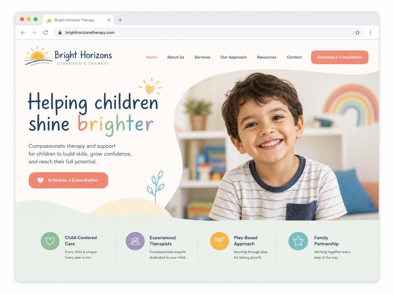 Grace for Kids Therapy website homepage on a browser window